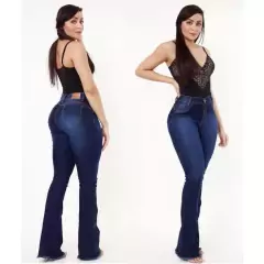 Imagem do Calça jeans flare feminina cintura alta com lycra elastano Calça Bailarina Flare Preta, Azul Marinho, Branca Enfermagem Efeito Empina Bumbum
