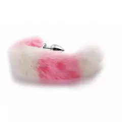 Imagem do Plug Anal Cauda Kit Fantasia BDSM Raposa Tiara Rosa Branco