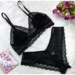 Conjunto De Lingerie Calcinha e Sutiã Sem Bojo De Renda Sexy (Liz)