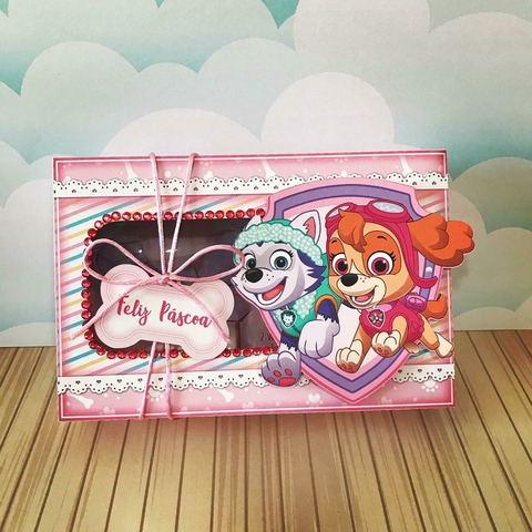 Caixinha Mini Confeiteiro Personalizada Páscoa, Tema Patrulha Canina Rosa
