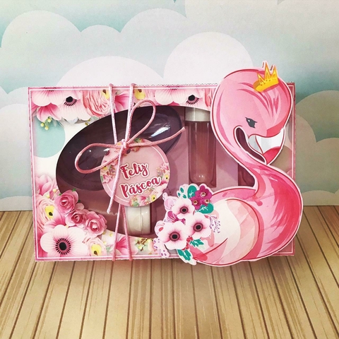 Caixinha Mini Confeiteiro Personalizada Páscoa, (Tema Flamingo)