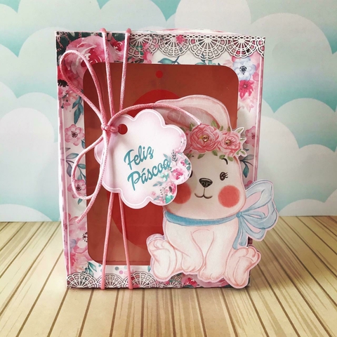 Caixa para Ovo de Colher 250grs Personalizada Páscoa, Tema Coelhinha rosa