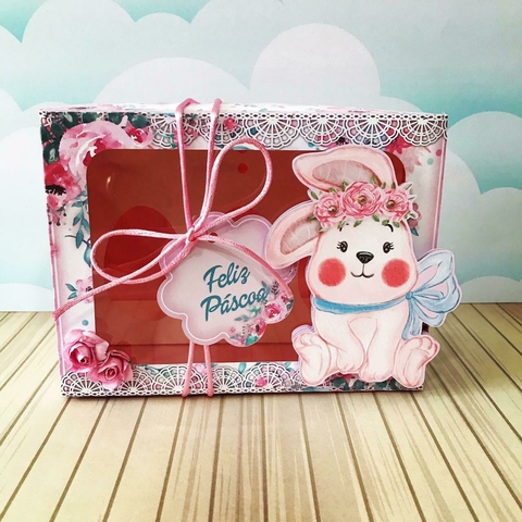Caixa para Ovo de Colher 350grs Personalizada Páscoa, Tema Coelhinha rosa