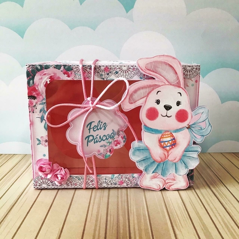 Caixa para Ovo de Colher 150grs Personalizada Páscoa, Tema Coelhinha rosa