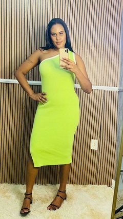 Vestido Midi Tricot Modal Premium Manga Nula - VERDE LIMA - comprar online