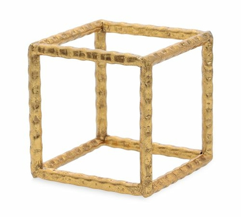 ESCULTURA CUBO EM METAL DOURADO 15X15CM