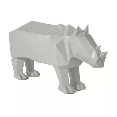 ESCULTURA RINOCERONTE CINZA EM POLIRRESINA 16X31X8CM