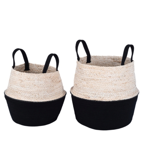 KIT CESTOS EM ALGODAO E FIBRA NATURAL NATURAL PRETO