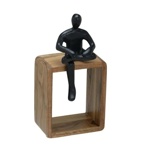 ESCULTURA DECORATIVA EM ALUMINIO E MADEIRA 25CM