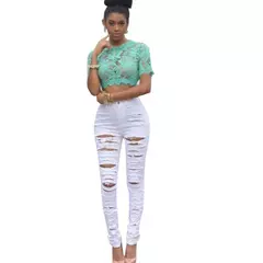 Pantalones rasgados de cintura alta para mujer - comprar en línea