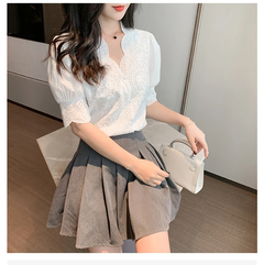 Blusa de algodón con bordado de encaje para mujer - tienda en línea