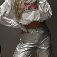 Pantalones Rectos Metálico - tienda en línea