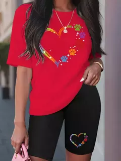 Imagen de Conjunto de dos piezas con estampado de pies coloridos para mujer