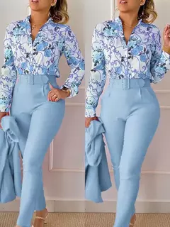 Imagen de Conjunto de 2 piezas con estampado para mujer, traje informal con botones, camis