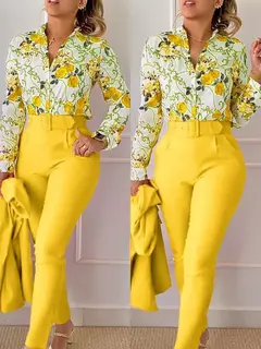 Conjunto de 2 piezas con estampado para mujer, traje informal con botones, camis - tienda en línea