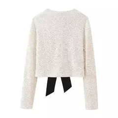 Blusa con lazo Recortado y Lentejuelas - tienda en línea