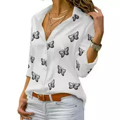 Blusa holgada de manda larga con estampado de mariposa