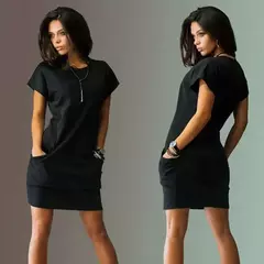 Vestido corto de verano para mujer, minivestido de manga corta con cuello redondo - tienda en línea
