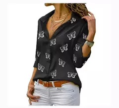 Blusa holgada de manda larga con estampado de mariposa en internet