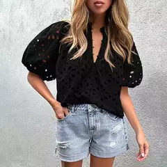 Camisa Bordada con Ojales - tienda en línea