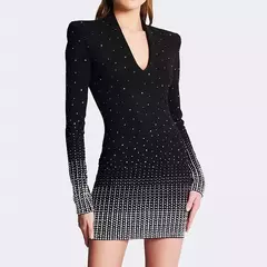 Vestido Ajustado Manga Larga (Diamantes)