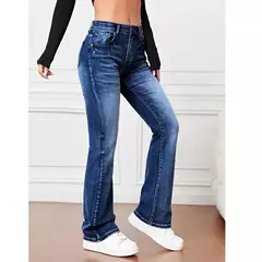 Pantalones vaqueros rectos elásticos para mujer