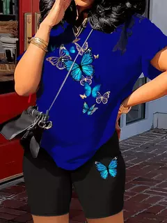 Conjunto de camiseta y pantalones cortos con estampado de mariposa para mujer