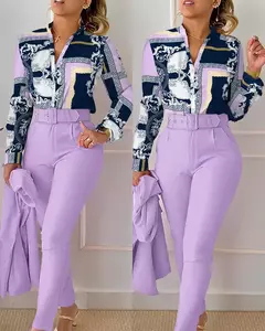 Conjunto de 2 piezas con estampado para mujer, traje informal con botones, camis en internet