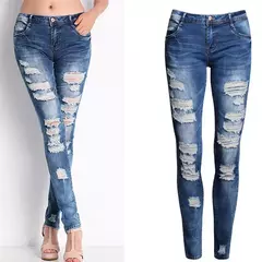 Pantalones rasgados de cintura alta para mujer - tienda en línea