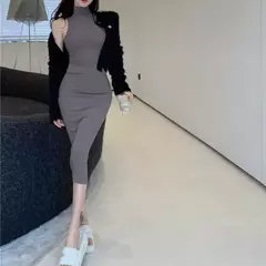 Vestido ajustado sin mangas de cuello alto para mujer, Sexy, elástico, Verano en internet