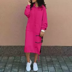 Vestido holgado informal de manga larga con cuello redondo. en internet