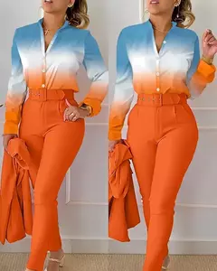 Imagen de Conjunto de 2 piezas con estampado para mujer, traje informal con botones, camis
