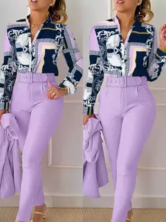 Imagen de Conjunto de 2 piezas con estampado para mujer, traje informal con botones, camis
