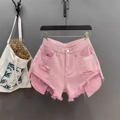 Short mexclilla rasgados para mujer, vaqueros de cintura alta