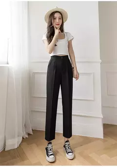 Traje negro Haren para mujer, pantalones informales de cintura alta elástica
