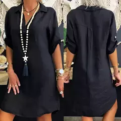 Vestido hogado corto de lino y algodón para mujer - TOKO Directo a tu Puerta