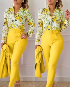 Conjunto de 2 piezas con estampado para mujer, traje informal con botones, camis - tienda en línea