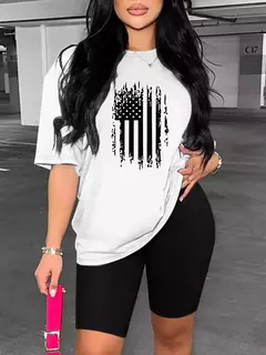 Conjunto de dos piezas con estampado de bandera de Estados Unidos para mujer