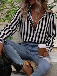Camisa de rayas con manga larga para mujer