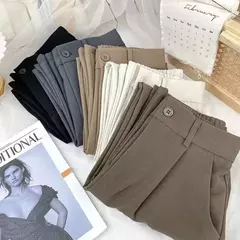 Traje negro Haren para mujer, pantalones informales de cintura alta elástica - tienda en línea