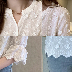 Blusa de encaje con cuello en V para mujer