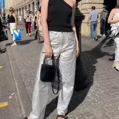 Pantalones Rectos Metálico