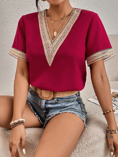 Blusa de gasa con cuello en V para mujer