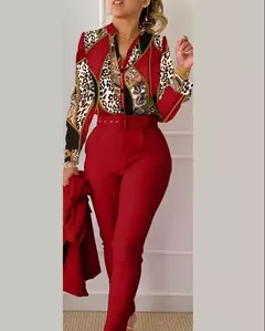 Imagen de Conjunto de 2 piezas con estampado para mujer, traje informal con botones, camis