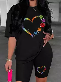 Conjunto de dos piezas con estampado de pies coloridos para mujer