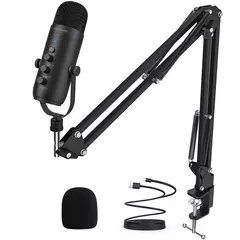 Kit de micrófono de condensador de estudio con brazo de pluma USB