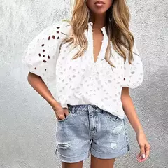 Camisa Bordada con Ojales - tienda en línea