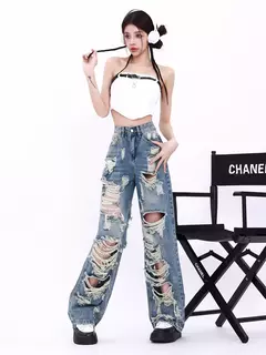Pantalones de Pierna Ancha con Detalles Vintage