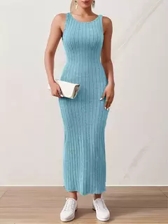 Vestido sin mangas liso con espada descubierta, sexy vestido sin mangas de punto - tienda en línea