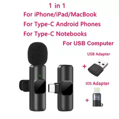 Micrófono Lavalier inalámbrico portátil para iPhone, Android.